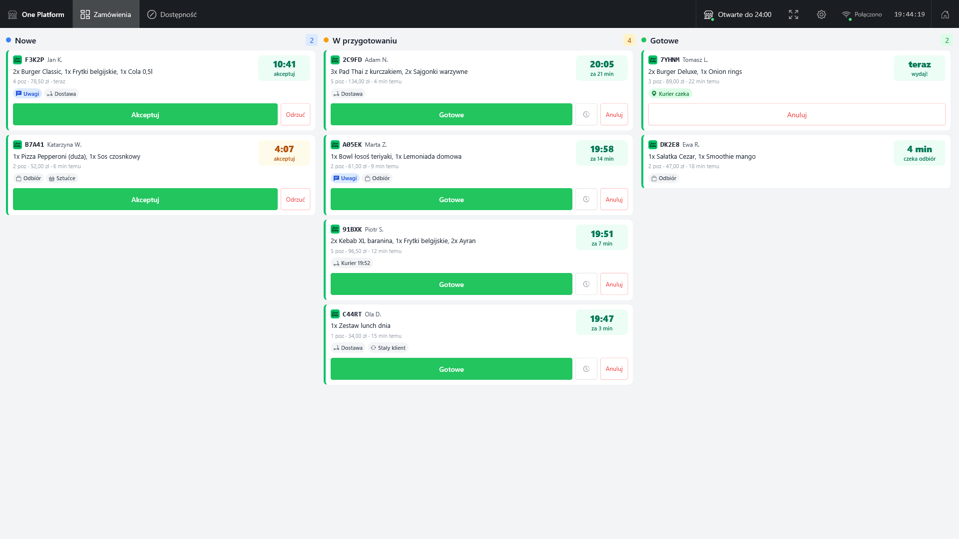 One Platform — ekran kuchni z zamówieniami